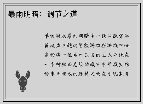 暴雨明暗：调节之道